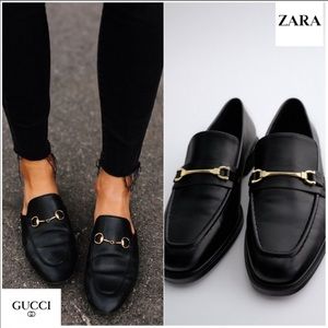 NWT Zara Golden Metal Buckle Black Loafers Slip On 9